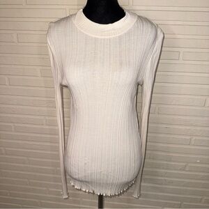 Vince Off White Stretch Cotton Modal Long Sleeve Shirt, Women’s Size Large